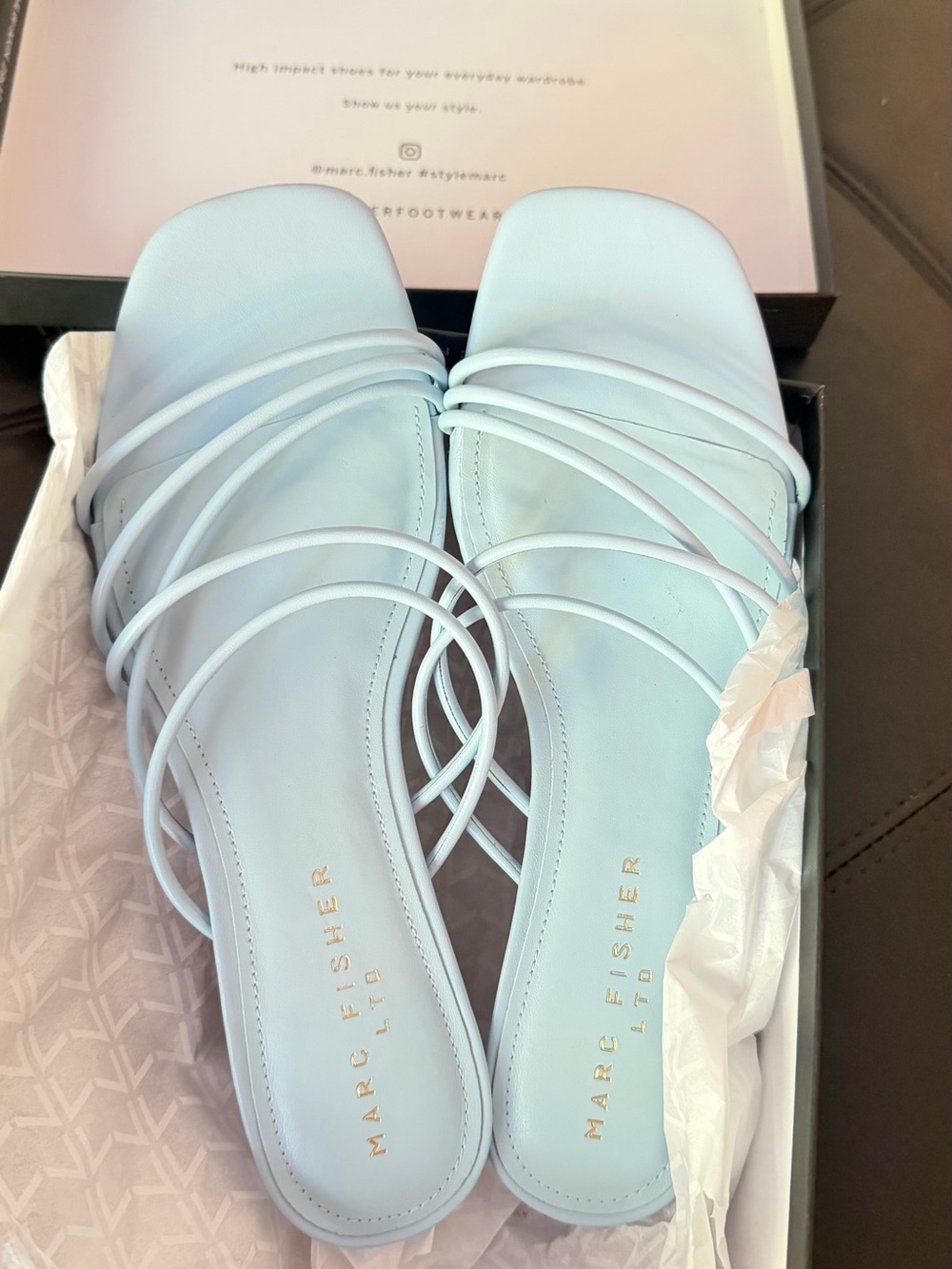 Marc Fisher Pale Blue Strappy Square-Toe Slide Sandals